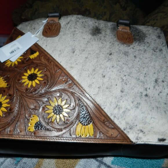 American Bison Darling Hair-on Cowhide Genuine Leather Tote Bag 🆕⌚📦🏃💨🚚 - Picture 2 of 16